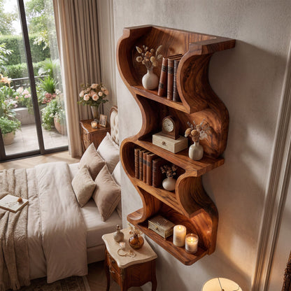 Vertical Wood Wall Shelf With Curved Open Display