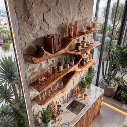 Flowing Wood Wall-Mounted Shelf With Open Display