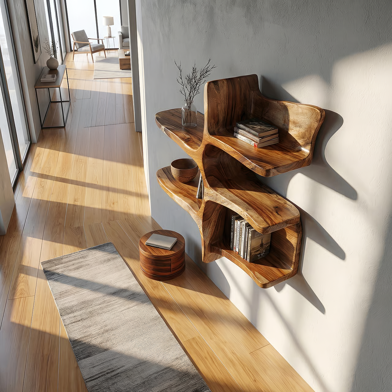 Organic Wall Mounted Shelf with Sculptural Branch Design