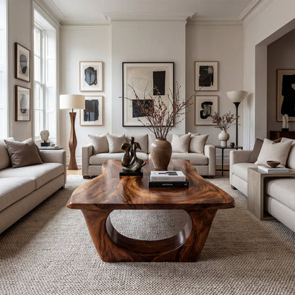 Live Edge Sculptural Coffee Table With Open Pedestal Base