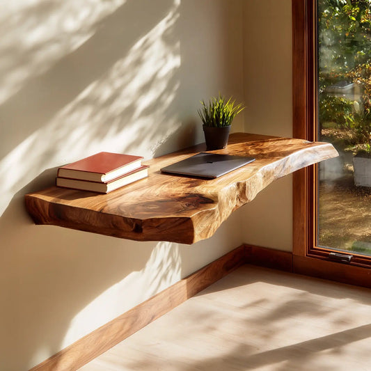 Live Edge Solid Wood Wall Desk for Minimalist Home Workspace Kitchnce