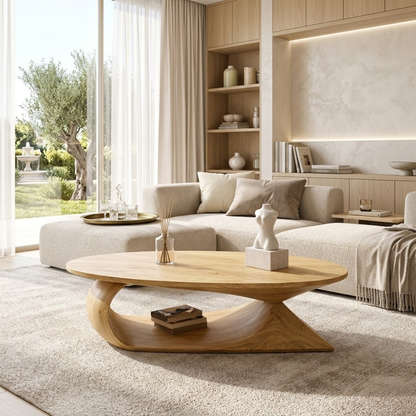 Elegant Wooden Coffee Table with Curved Modern Design