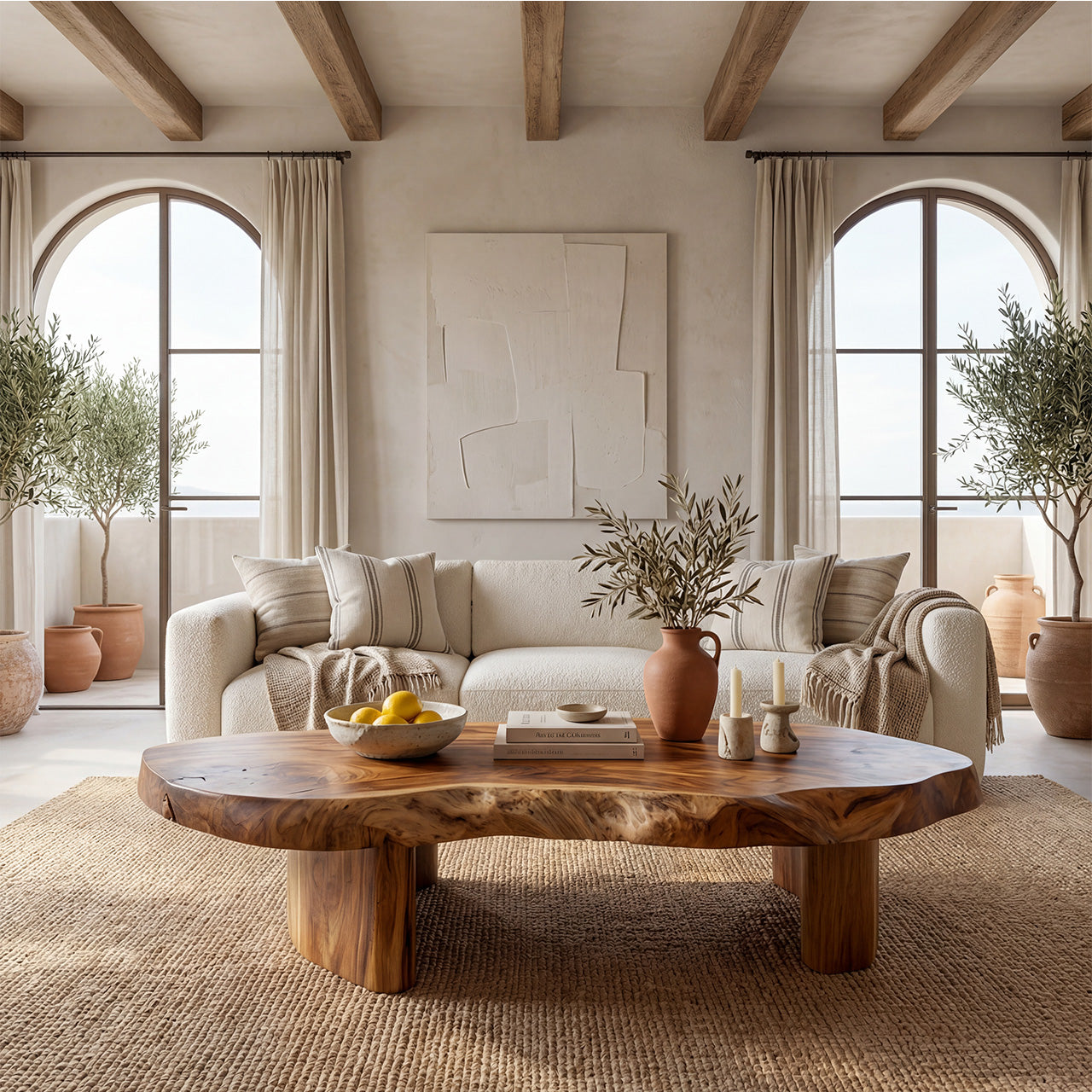 Organic Freeform Live Edge Coffee Table With Sculptural Base