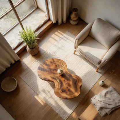 Freeform Natural Wood Coffee Table with Smooth Contoured Edge