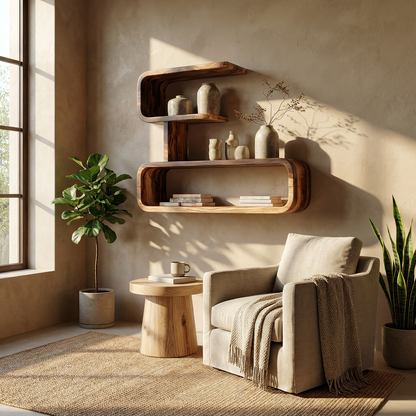 Minimal Wall Mounted Shelf with Clean Floating Wood Design