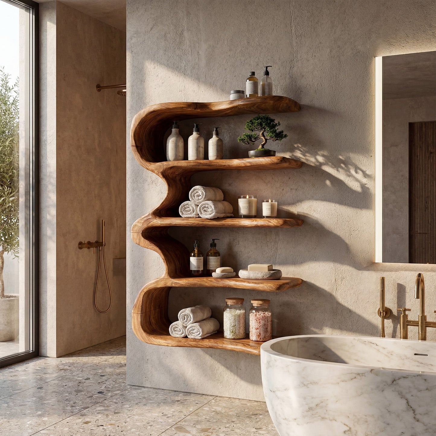 Vertical Wood Kitchen Wall Shelf With Open Display