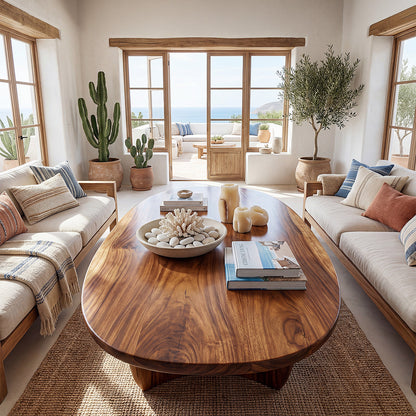 Round Sculptural Coffee Table With Open Pedestal Base
