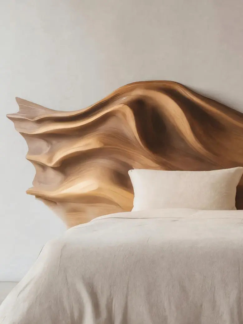 Artistic Sculptural Headboard With Wave Carving For Bedroom Kitchnce