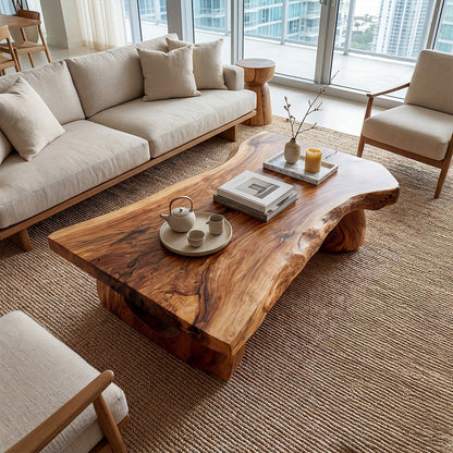 Live Edge Coffee Table With Sculptural Pedestal Base