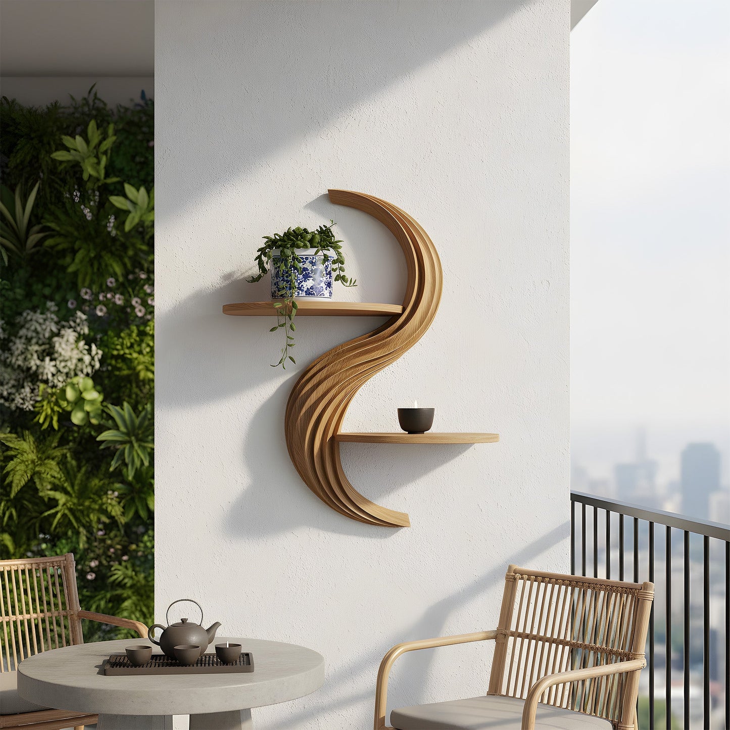 Curved Dual-Tier Floating Wall Shelf with Sculptural Form