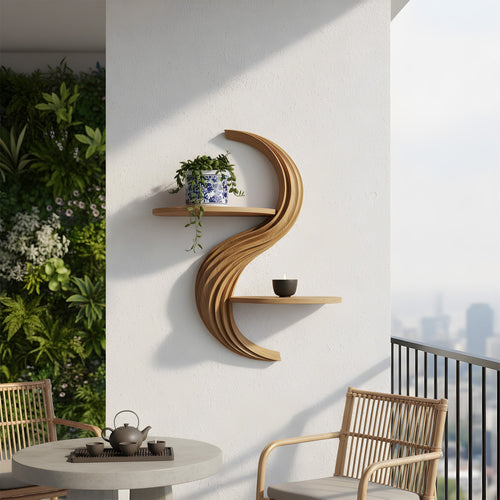 Curved Dual-Tier Floating Wall Shelf with Sculptural Form