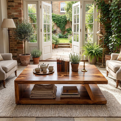 Modern Solid Wood Coffee Table With Open Shelf