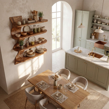 Organic Wood Dining Wall Shelf With Open Storage