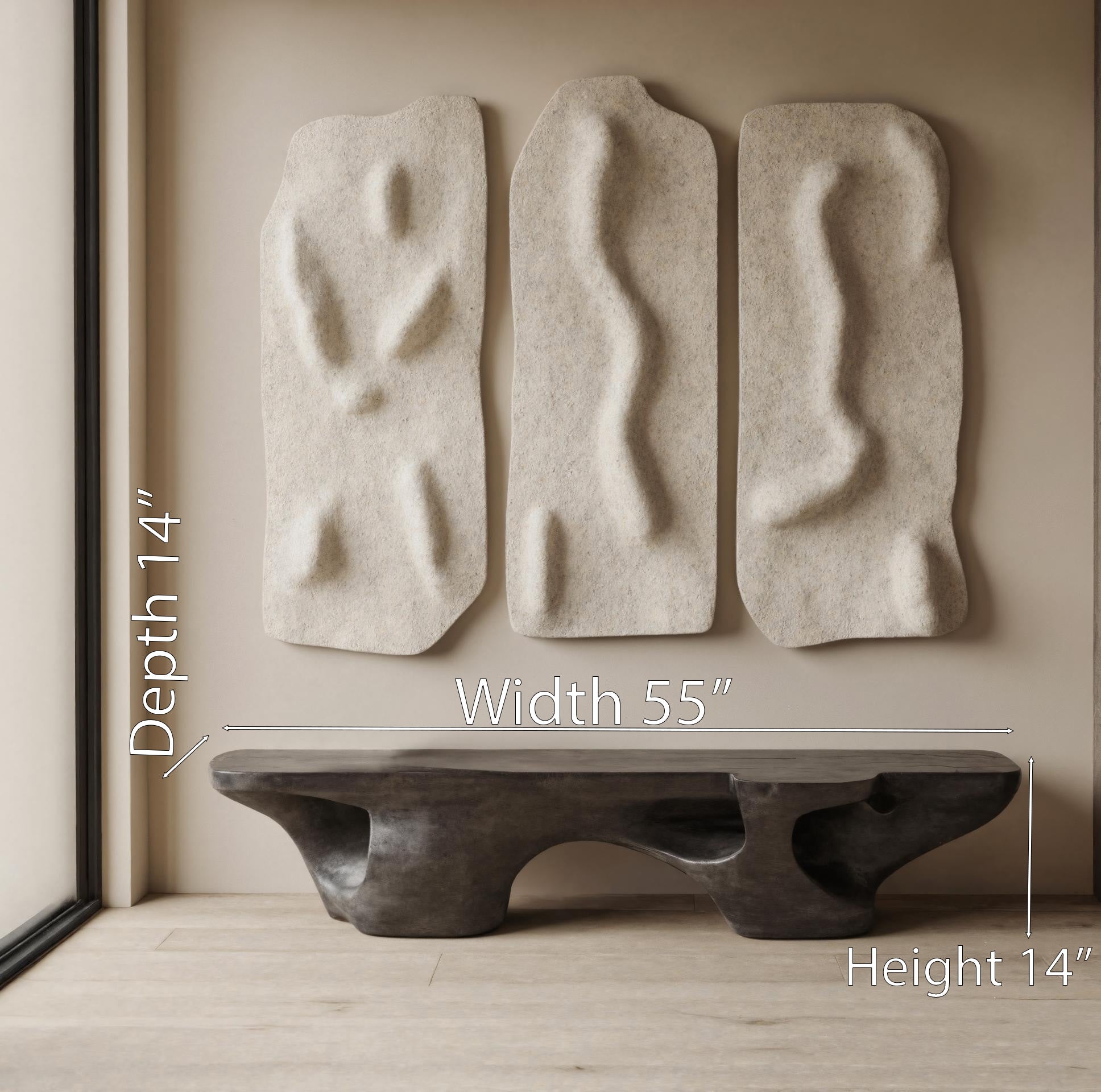Contemporary Sculptural Bench With Carved Design For Living Room Kitchnce