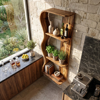 Vertical Wood Wall Shelf With Sculptural Open Display