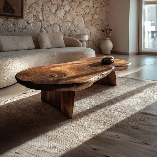 Live Edge Coffee Table with Organic Slab Top and Sculptural Base