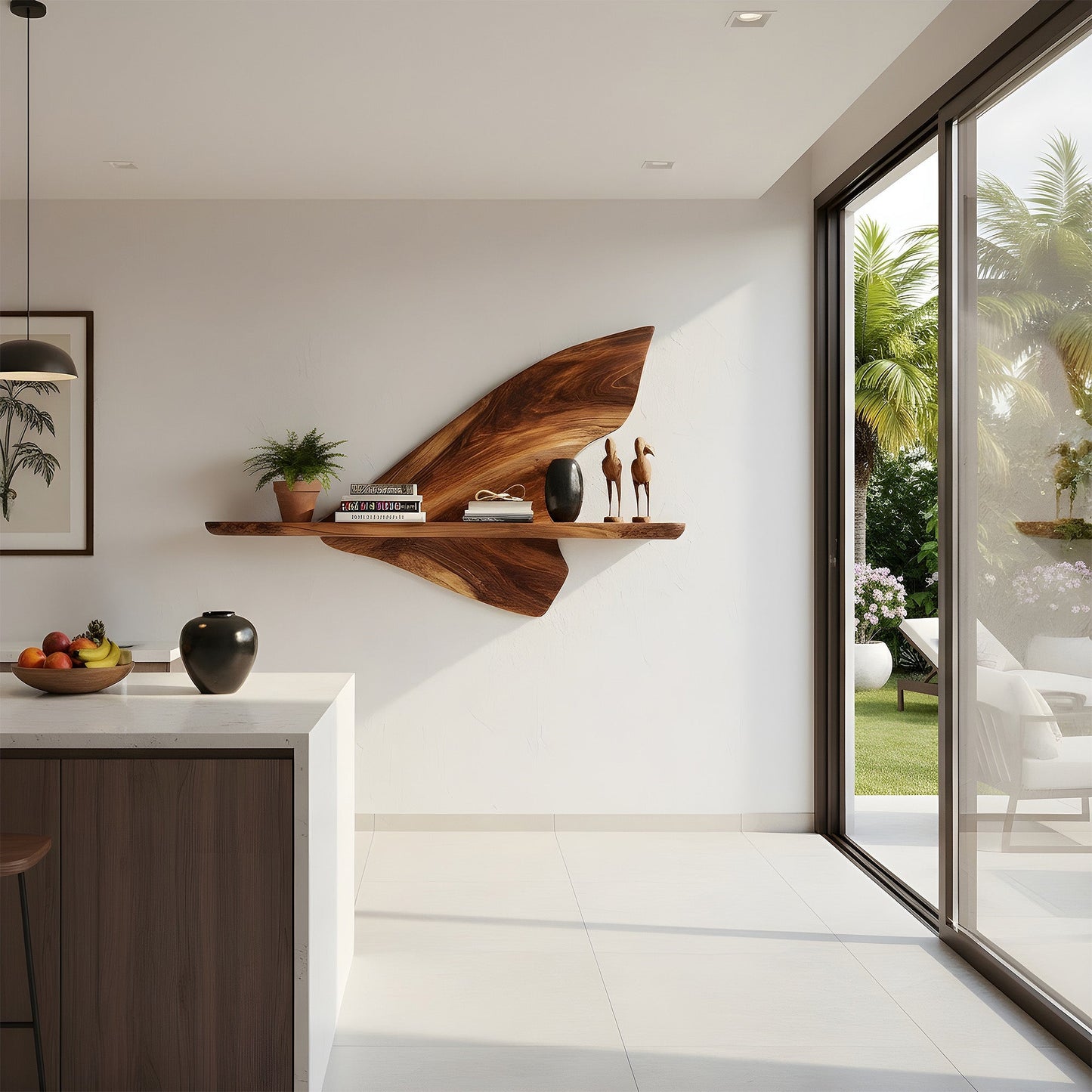 Leaf Sculptural Wall-Mounted Shelf in Natural Wood with Curved Form