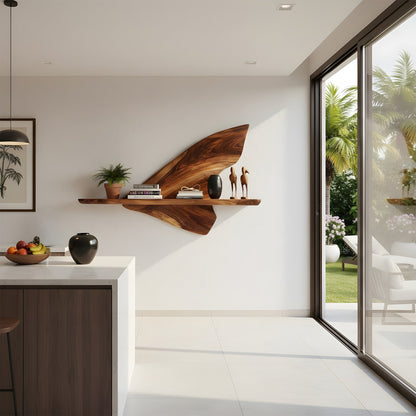 Leaf Sculptural Wall-Mounted Shelf in Natural Wood with Curved Form
