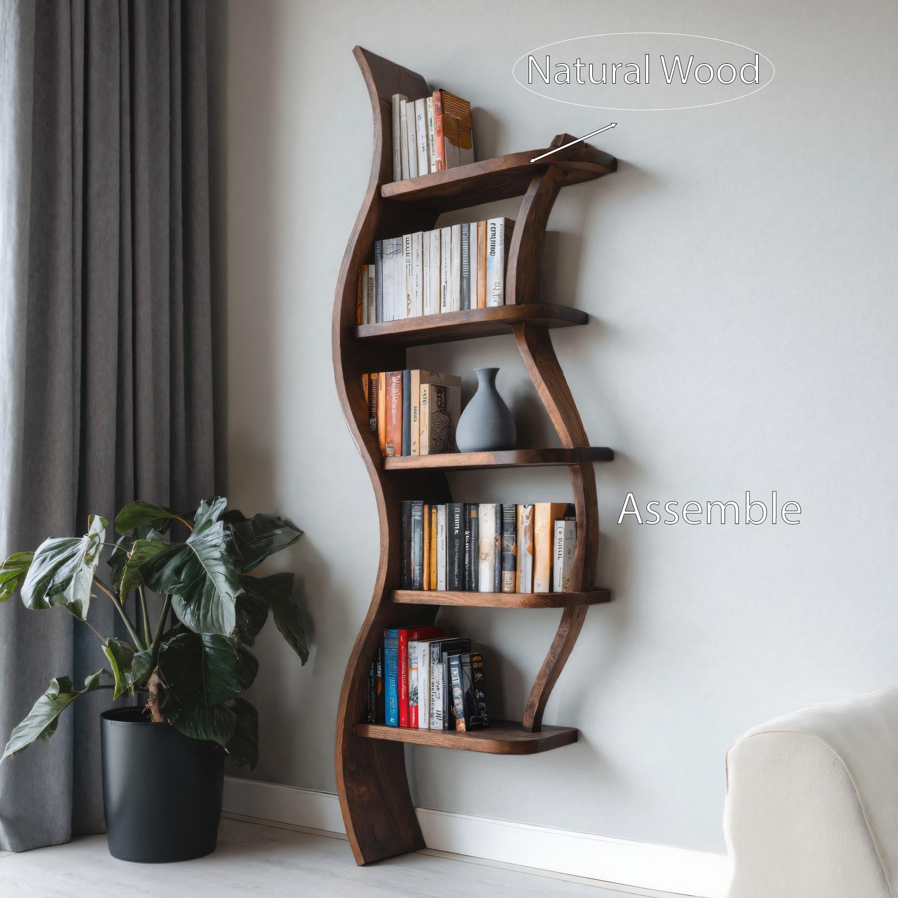 Modern Sculptural Bookshelf With Curved Design For Living Room Kitchnce