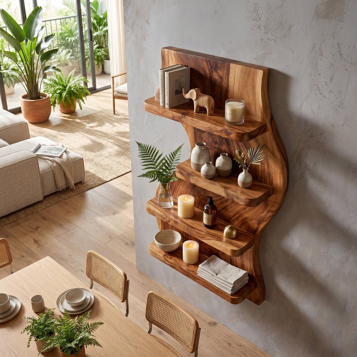 Vertical Wood Bathroom Wall Shelf With Open Storage