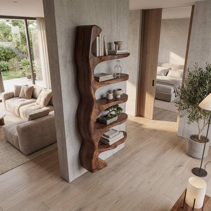Vertical Wood Wall-Mounted Shelf With Open Display