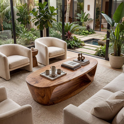 Sculptural Oval Coffee Table With Open Shelf Base