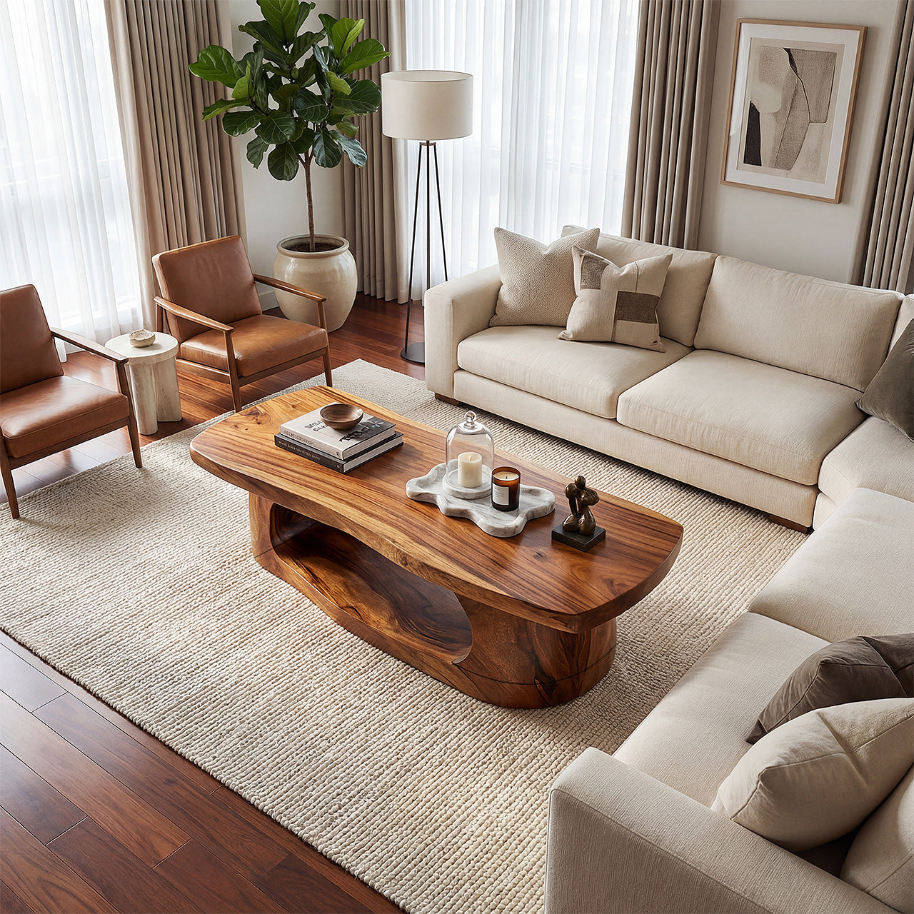 Organic Oval Coffee Table With Sculptural Open Base