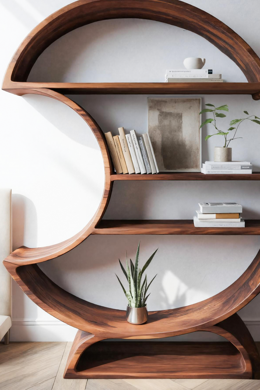 Modern Half Moon Bookshelf For Living Room Or Office Kitchnce