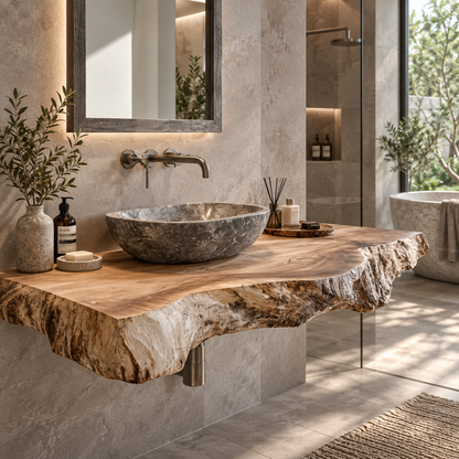 Alderon Live Edge Solid Wood Floating Bathroom Vanity