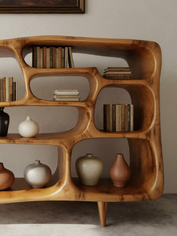 Modern Organic Bookshelf With Open Shelves For Living Room Or Office Kitchnce