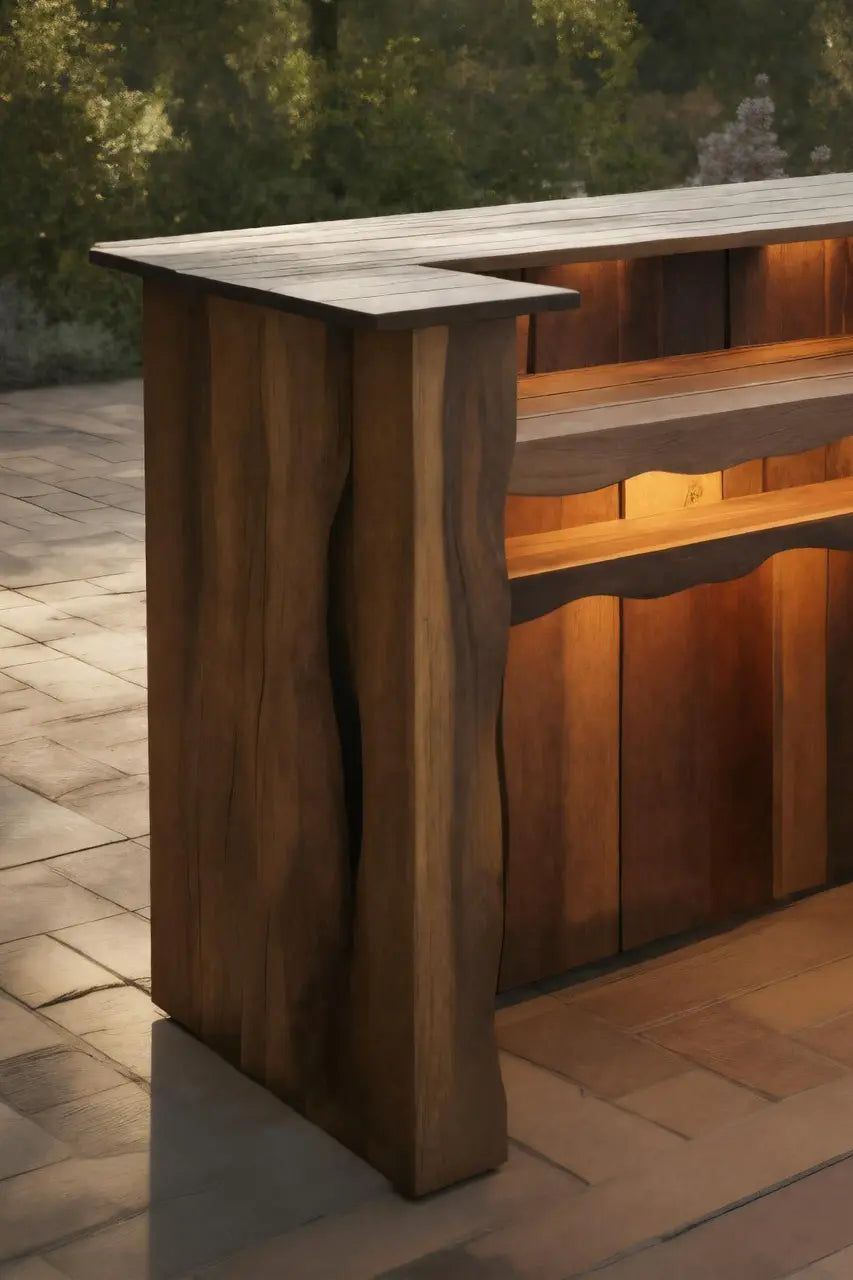 Rustic Outdoor Bar Counter With Lighting For Patio Or Garden Kitchnce