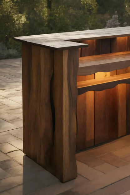 Rustic Outdoor Bar Counter With Lighting For Patio Or Garden Kitchnce