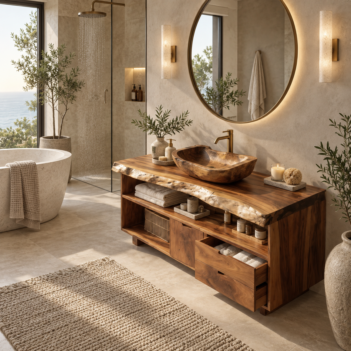 Solmere Live Edge Solid Wood Bathroom Vanity