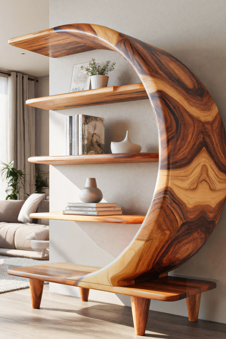 Modern Crescent Moon Bookshelf For Living Room Or Office Kitchnce
