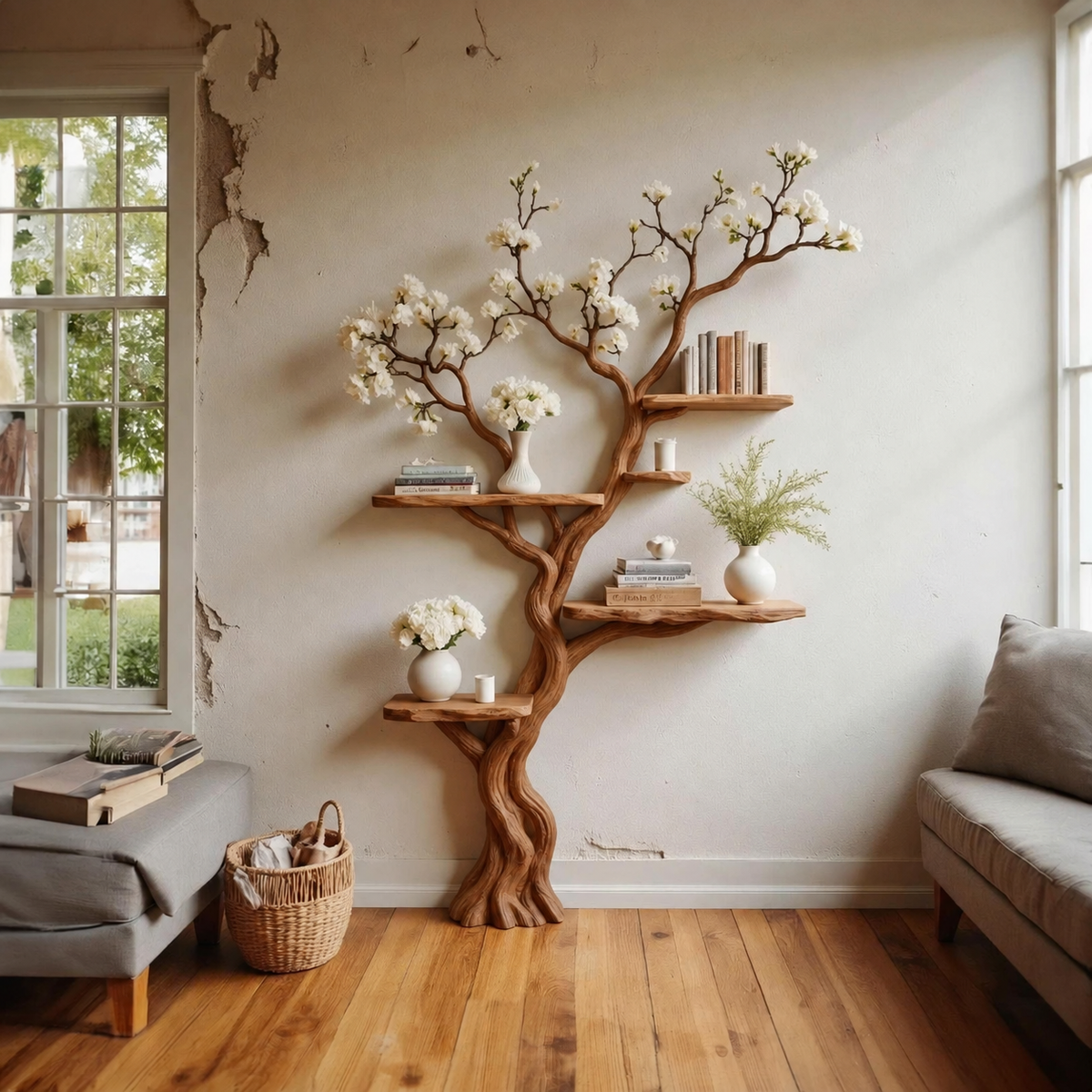 Blossomwood Handcrafted Solid Wood Tree Bookshelf