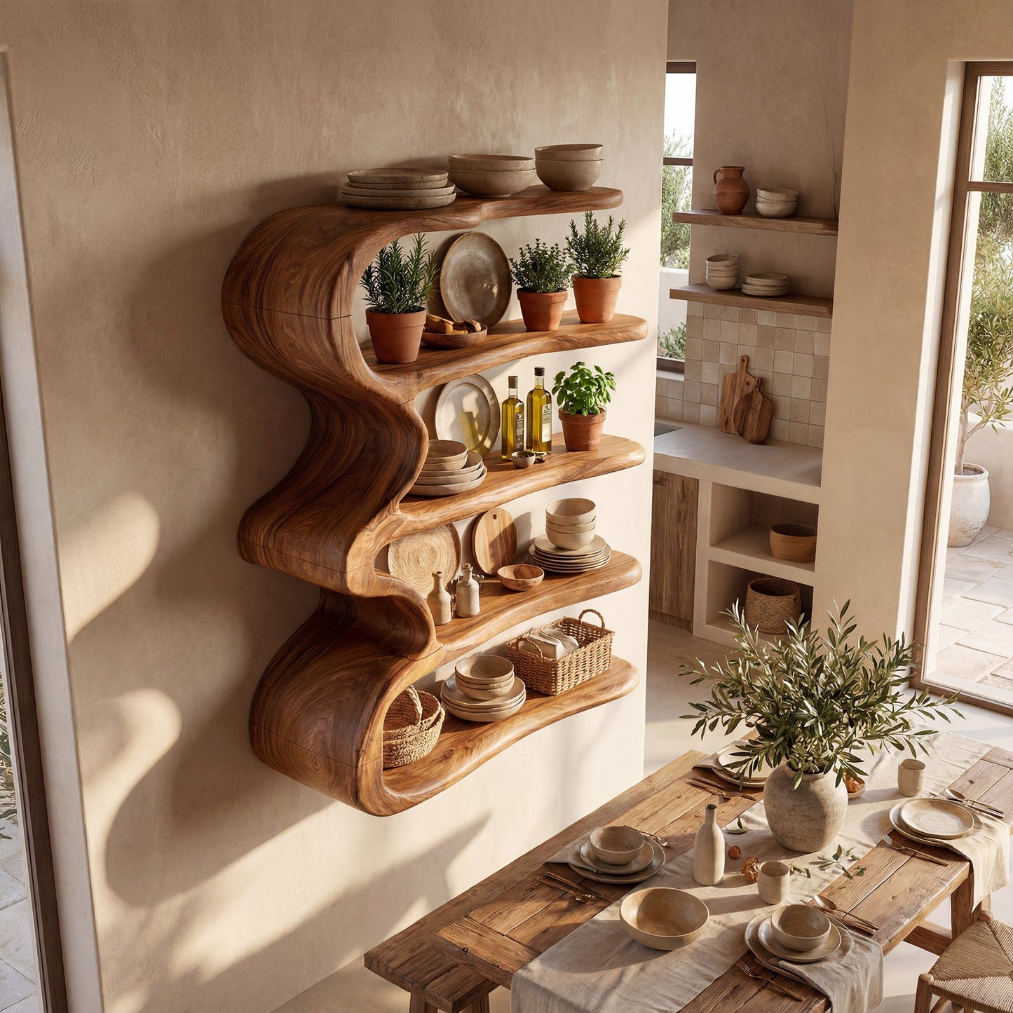 Vertical Wood Kitchen Wall Shelf With Open Display