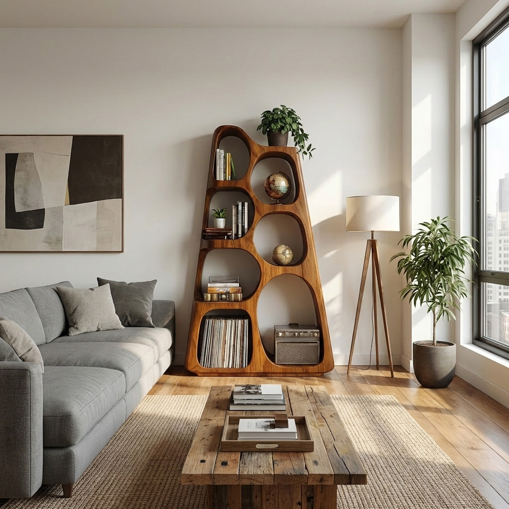 Organic Wooden Bookshelf For Japandi Furniture Decor Kitchnce