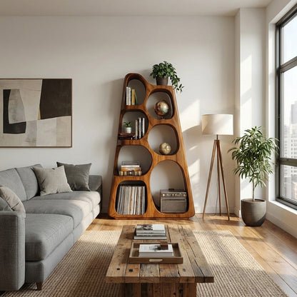 Organic Wooden Bookshelf For Japandi Furniture Decor Kitchnce