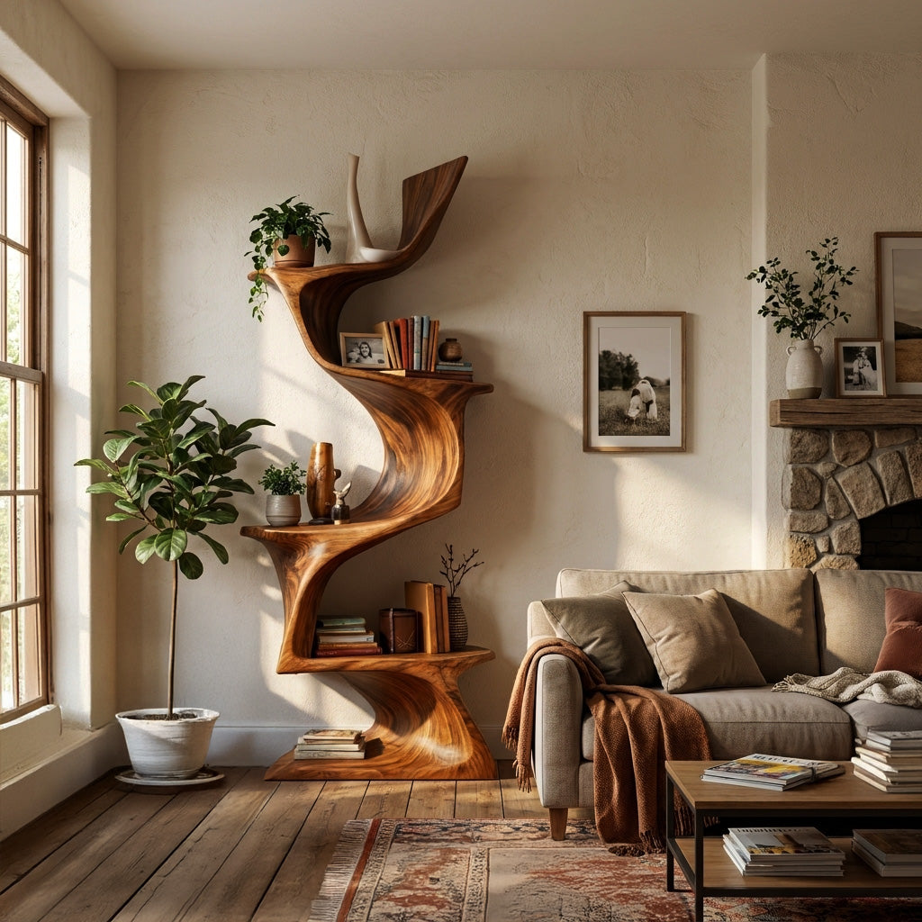 Organic Modern Natural Wood Bookshelf For Home Decor Corner Kitchnce