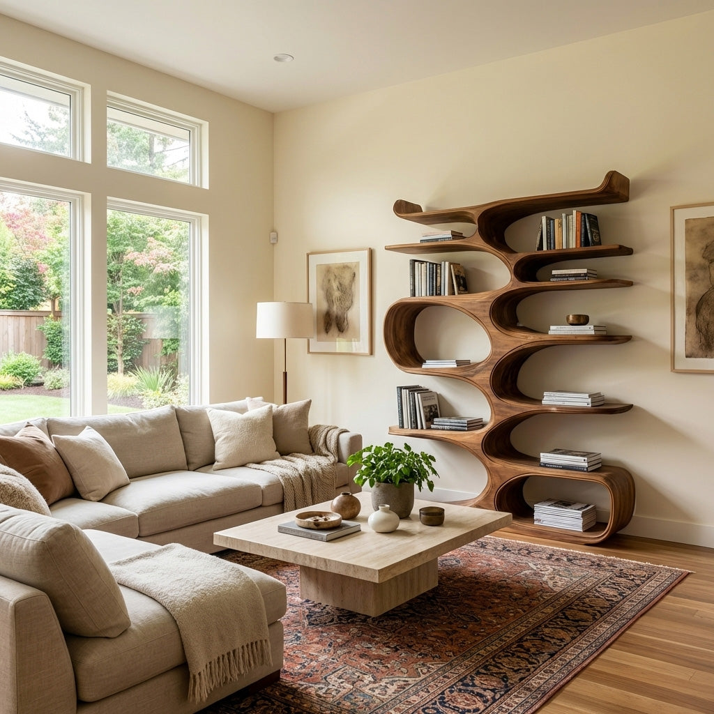 Mid Century Natural Wood Bookshelf For Living Room Furniture Kitchnce