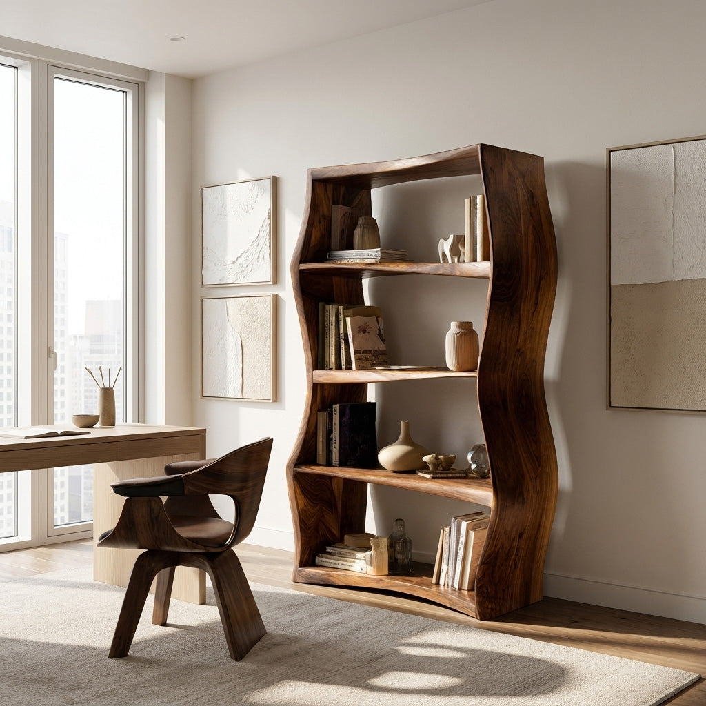 Elegant Natural Wood Bookshelf For Living Room Storage Kitchnce