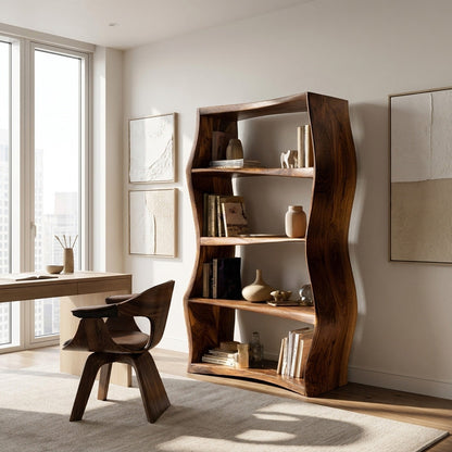 Elegant Natural Wood Bookshelf For Living Room Storage Kitchnce