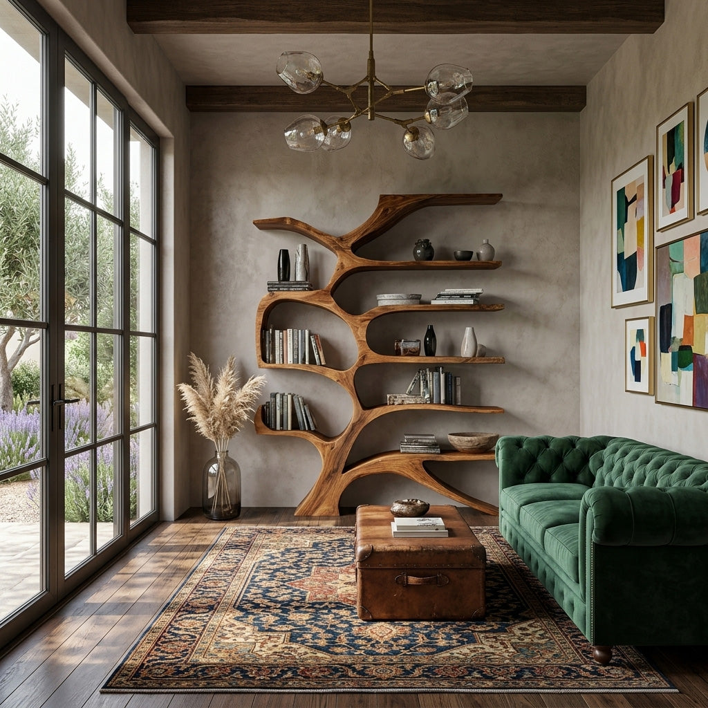 Contemporary Sculpted Wooden Bookshelf For Living Room Decor Kitchnce