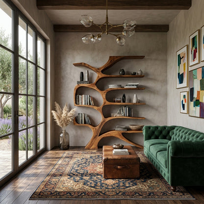 Contemporary Sculpted Wooden Bookshelf For Living Room Decor Kitchnce
