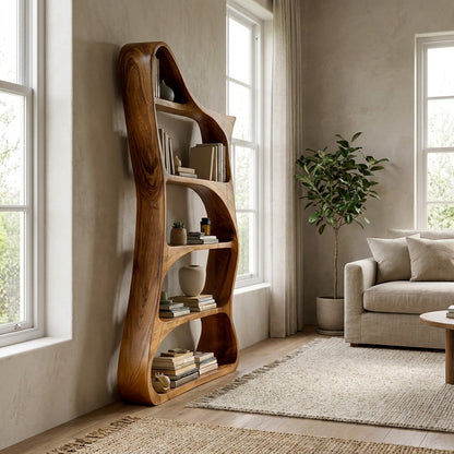 Modern Sculptural Natural Wood Bookshelf For Living Room Kitchnce