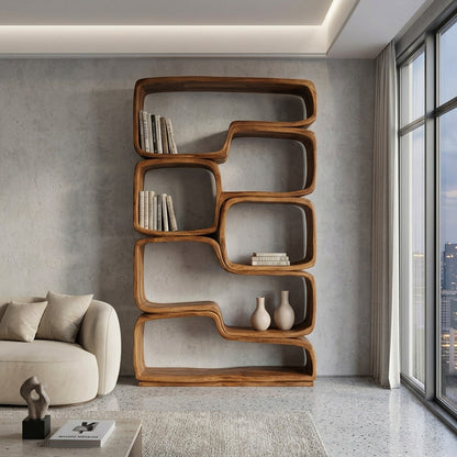 Contemporary Sculptural Natural Wood Bookshelf For Living Room Kitchnce