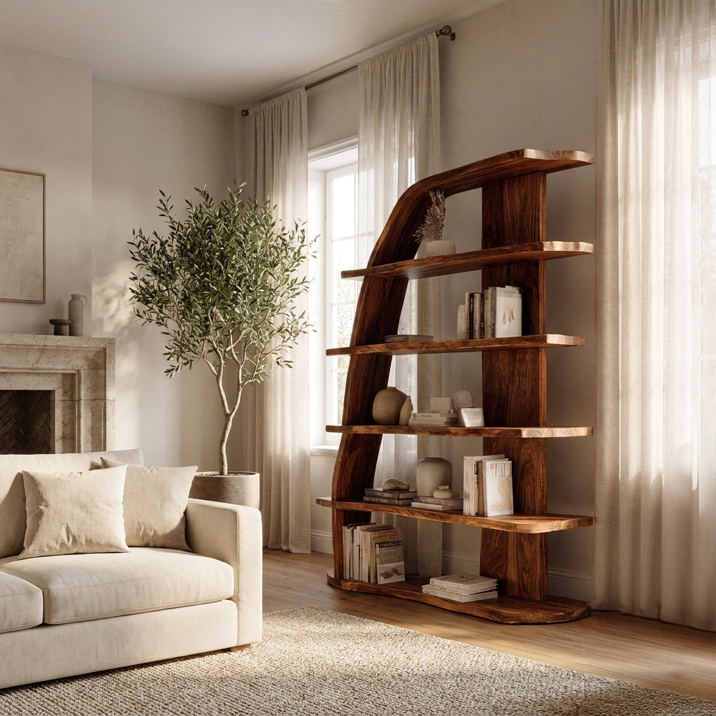 Mid Century Natural Wood Display Bookshelf For Living Room Kitchnce