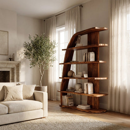 Mid Century Natural Wood Display Bookshelf For Living Room Kitchnce