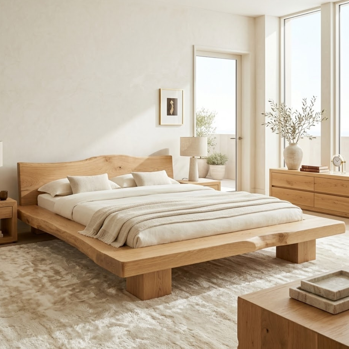 Organic Modern Platform Bed Frame, Minimalist Low Profile Bedroom Furniture Design