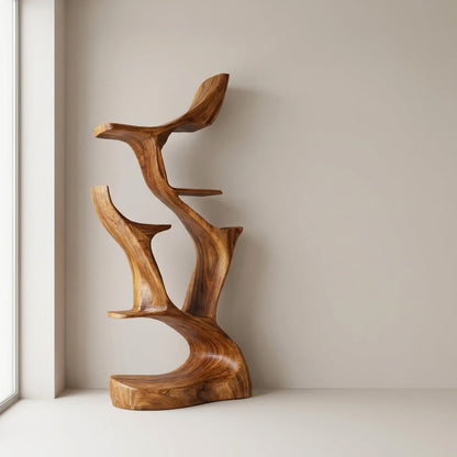 Abstract Sculptural Wooden Bookshelf For Living Room Kitchnce